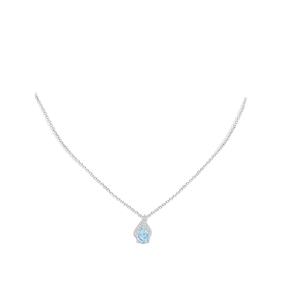 9x7mm AA Solitaire Pear-Shaped Aquamarine Flame Pendant in White Gold body-neck