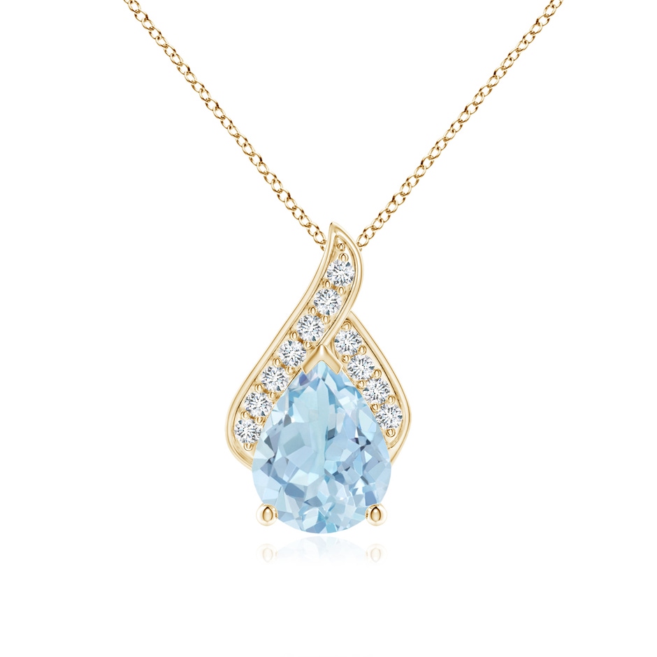 9x7mm AA Solitaire Pear-Shaped Aquamarine Flame Pendant in Yellow Gold 