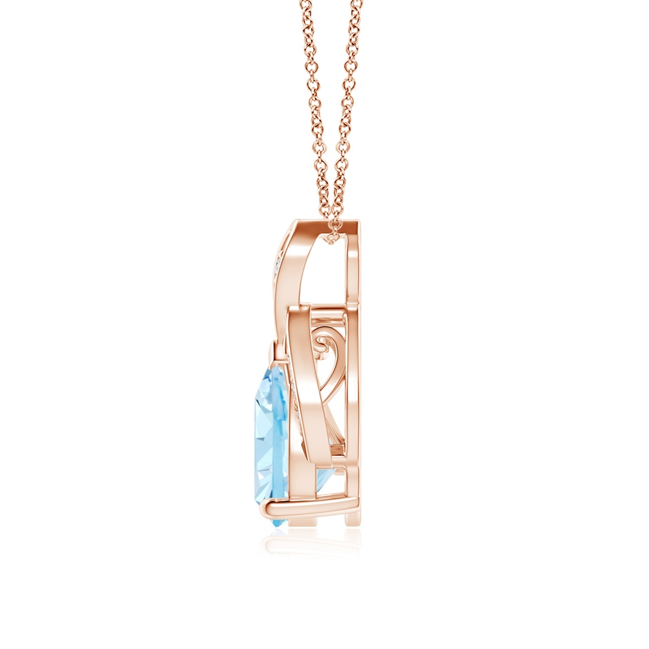 9x7mm AAA Solitaire Pear-Shaped Aquamarine Flame Pendant in Rose Gold side-1