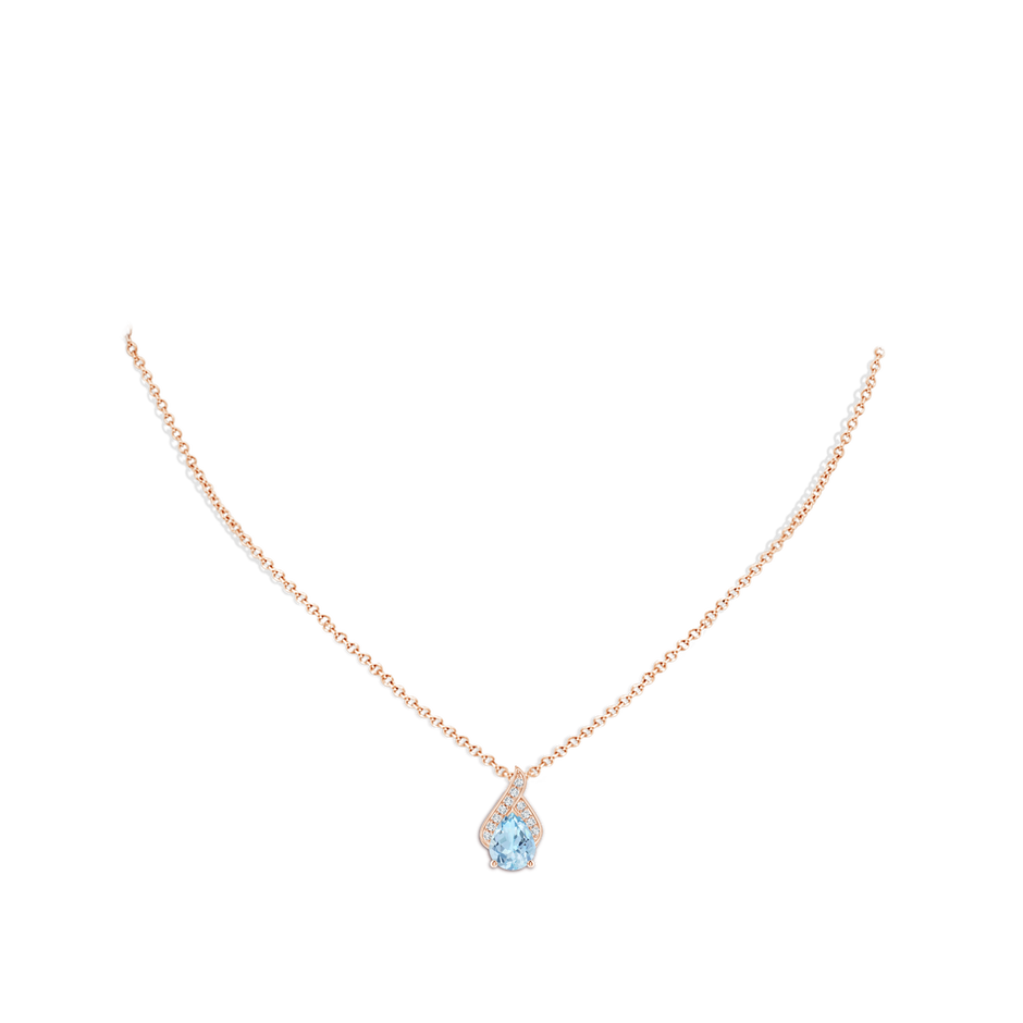 9x7mm AAA Solitaire Pear-Shaped Aquamarine Flame Pendant in Rose Gold body-neck