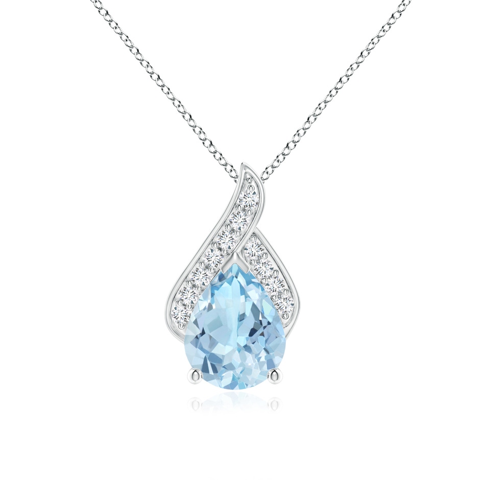 9x7mm AAA Solitaire Pear-Shaped Aquamarine Flame Pendant in White Gold 