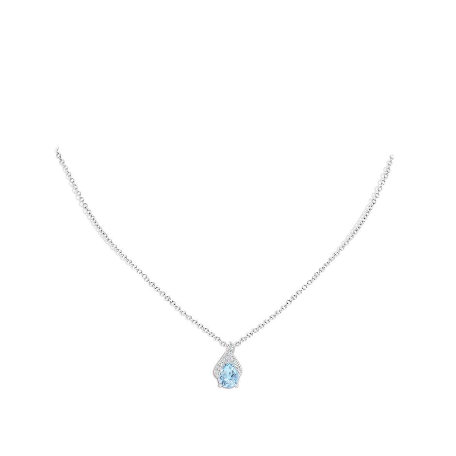9x7mm AAA Solitaire Pear-Shaped Aquamarine Flame Pendant in White Gold body-neck
