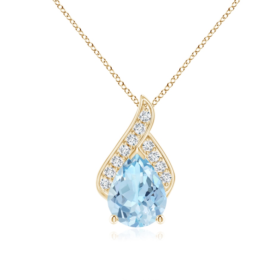 9x7mm AAA Solitaire Pear-Shaped Aquamarine Flame Pendant in Yellow Gold 