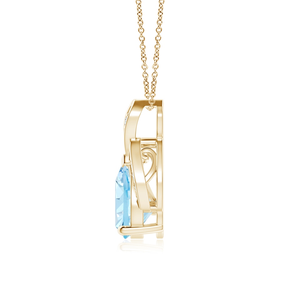 9x7mm AAA Solitaire Pear-Shaped Aquamarine Flame Pendant in Yellow Gold side-1
