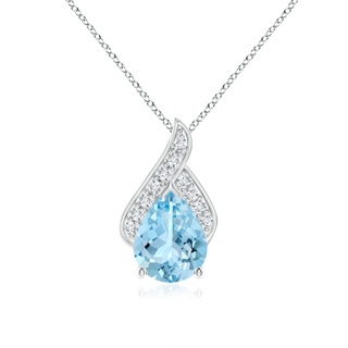 9x7mm AAAA Solitaire Pear-Shaped Aquamarine Flame Pendant in P950 Platinum
