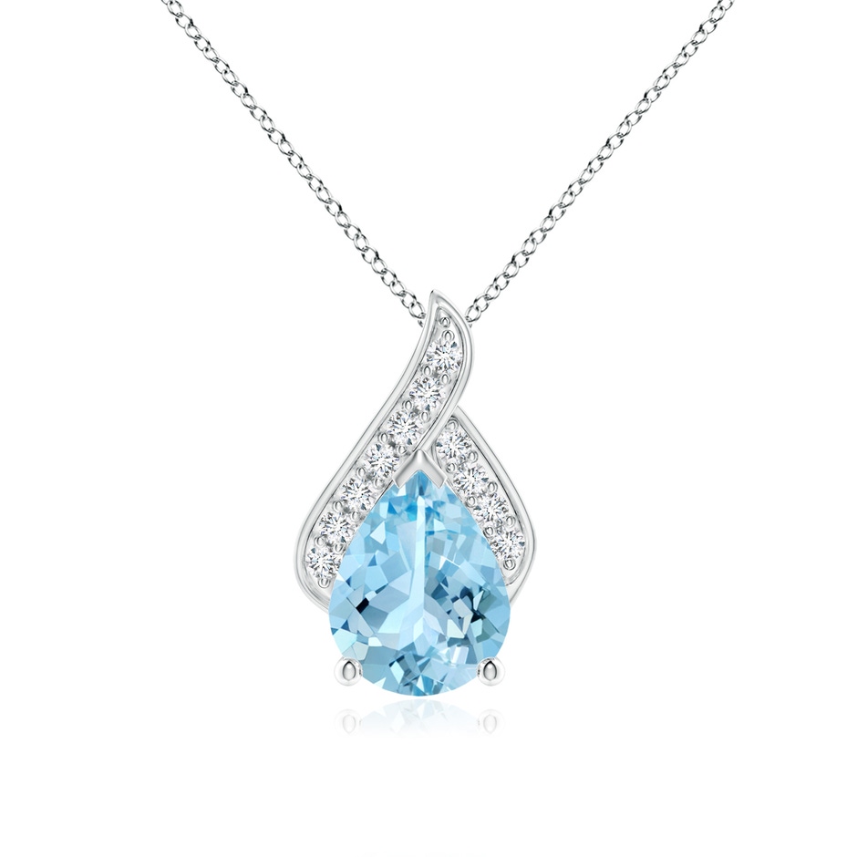 9x7mm AAAA Solitaire Pear-Shaped Aquamarine Flame Pendant in White Gold 