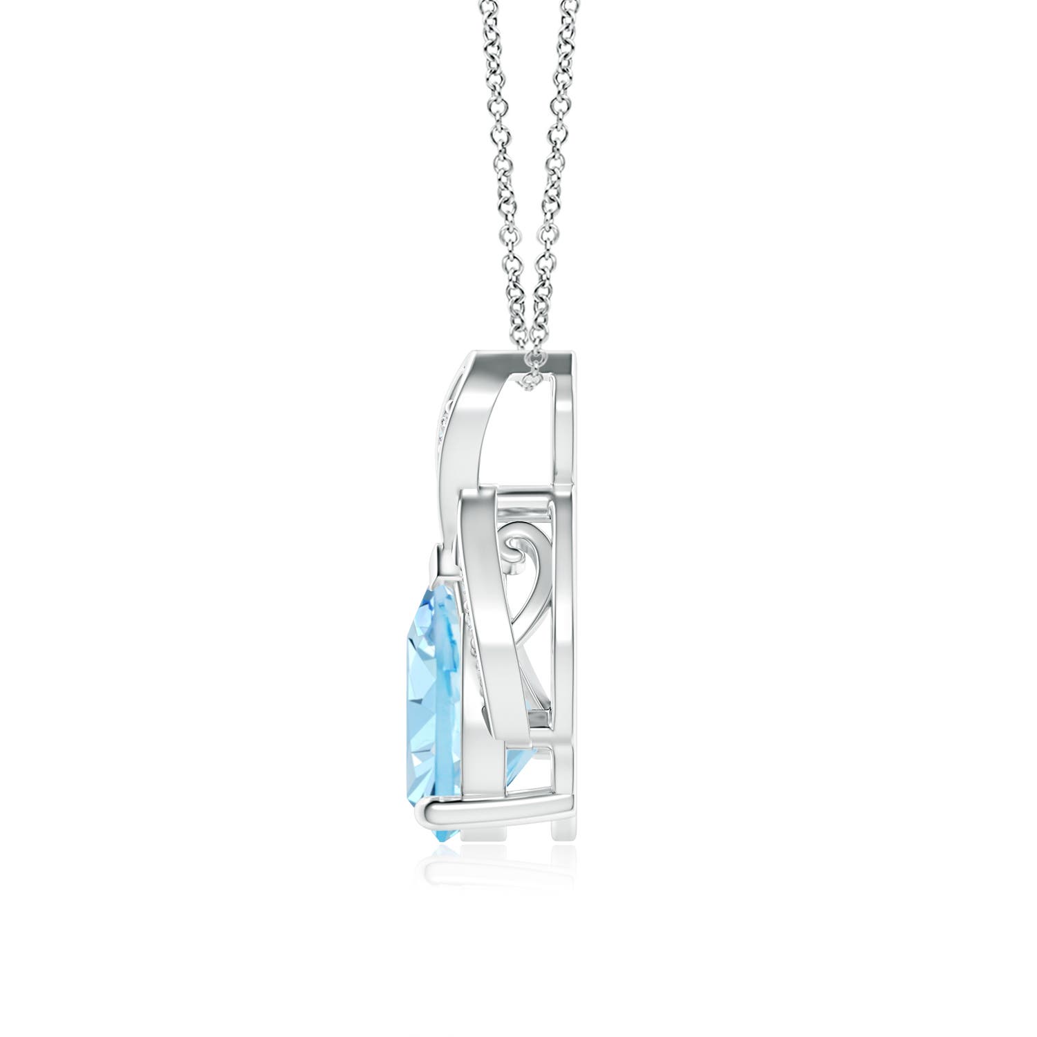 9x7mm AAAA Solitaire Pear-Shaped Aquamarine Flame Pendant in White Gold