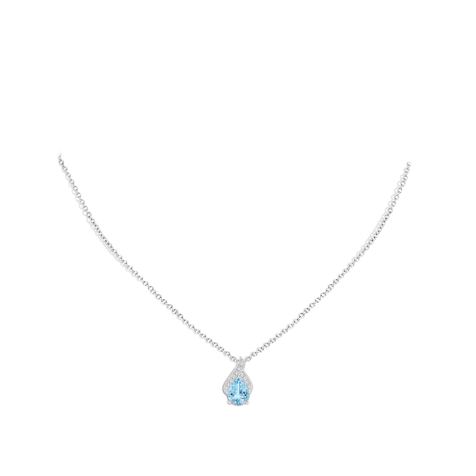 9x7mm AAAA Solitaire Pear-Shaped Aquamarine Flame Pendant in White Gold body-neck