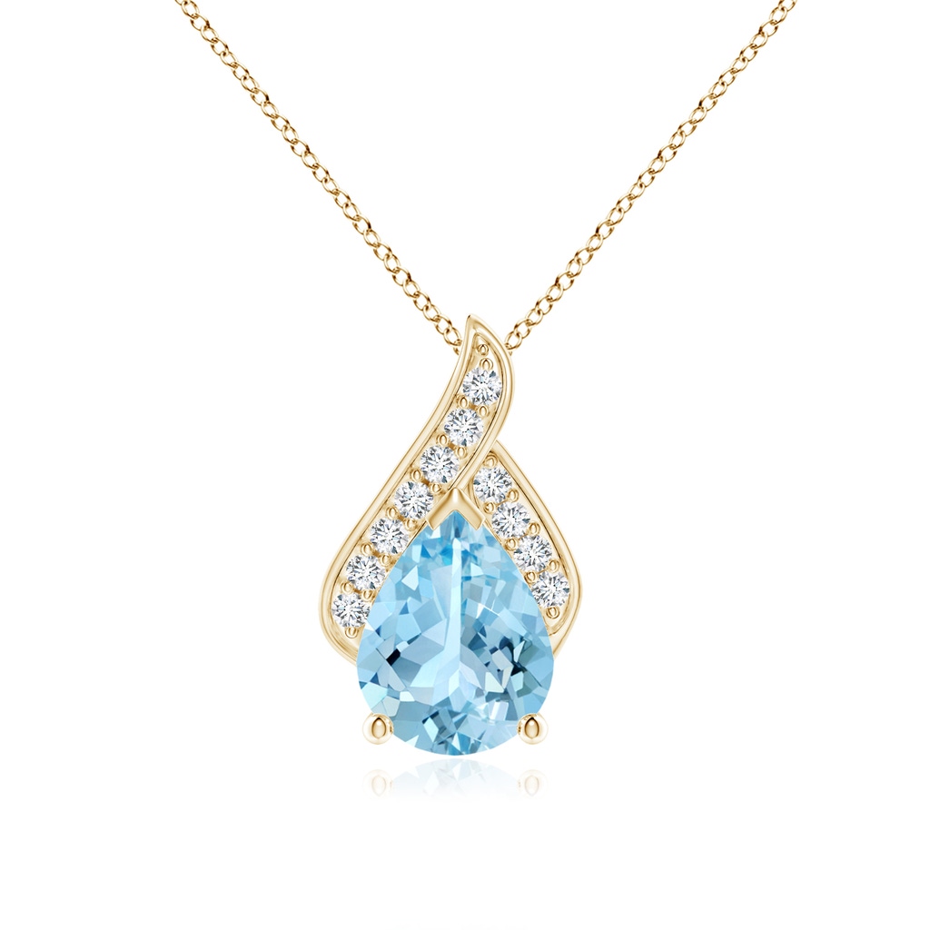 9x7mm AAAA Solitaire Pear-Shaped Aquamarine Flame Pendant in Yellow Gold