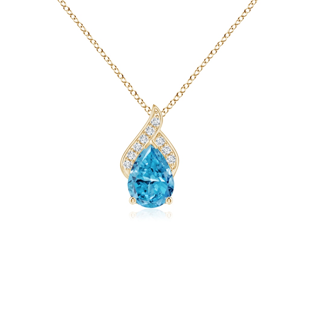 7x5mm AAAA Solitaire Pear-Shaped Fancy Intense Blue Diamond Flame Pendant in Yellow Gold