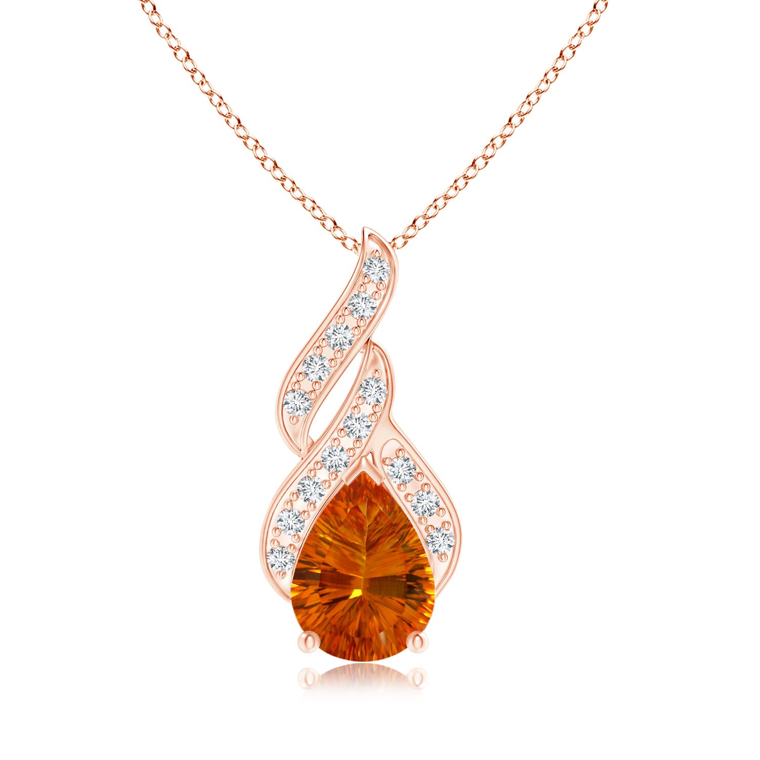 15.05x10.19x7.04mm AAAA GIA Certified Citrine Teardrop Flame Pendant with Diamonds in 18CT Rose Gold