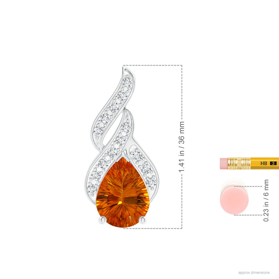 15.05x10.19x7.04mm AAAA GIA Certified Citrine Teardrop Flame Pendant with Diamonds in White Gold ruler