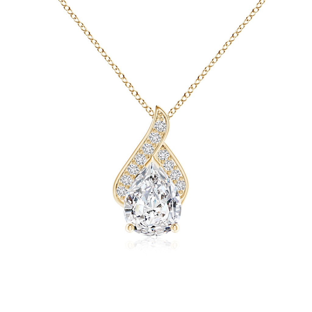 8.5x6.5mm HSI2 Solitaire Pear-Shaped Diamond Flame Pendant in Yellow Gold