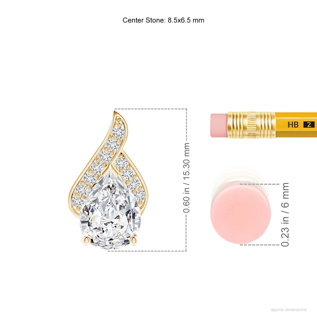 8.5x6.5mm HSI2 Solitaire Pear-Shaped Diamond Flame Pendant in Yellow Gold ruler