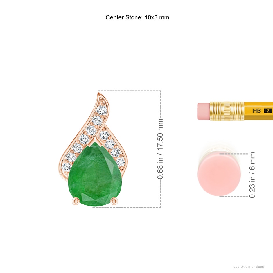 10x8mm A Solitaire Pear-Shaped Emerald Flame Pendant in Rose Gold ruler
