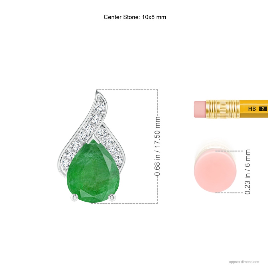 10x8mm A Solitaire Pear-Shaped Emerald Flame Pendant in White Gold ruler