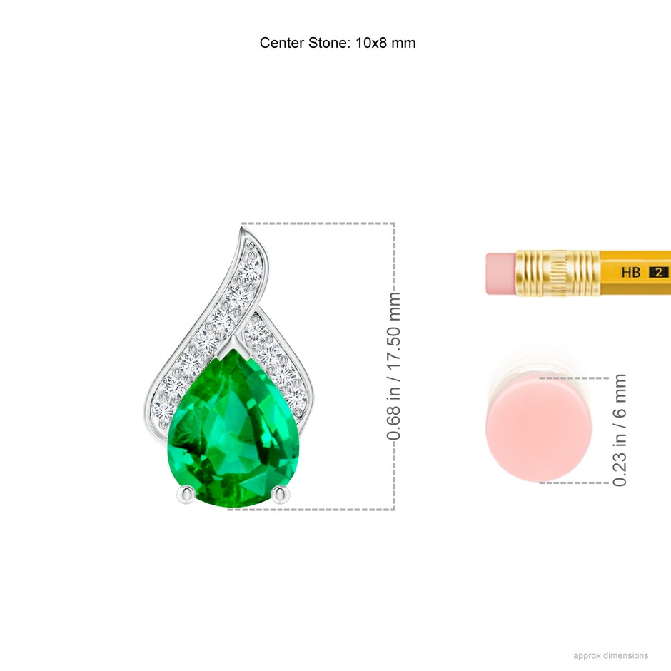 10x8mm AAA Solitaire Pear-Shaped Emerald Flame Pendant in P950 Platinum ruler