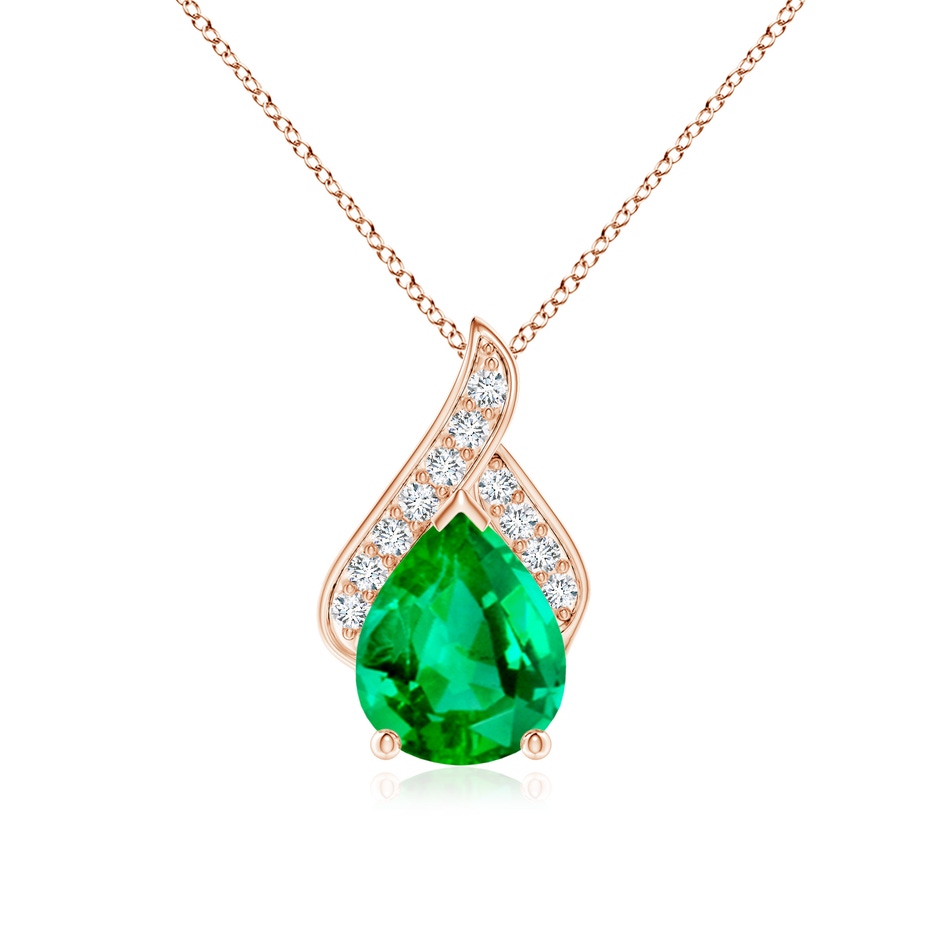 10x8mm AAA Solitaire Pear-Shaped Emerald Flame Pendant in Rose Gold 