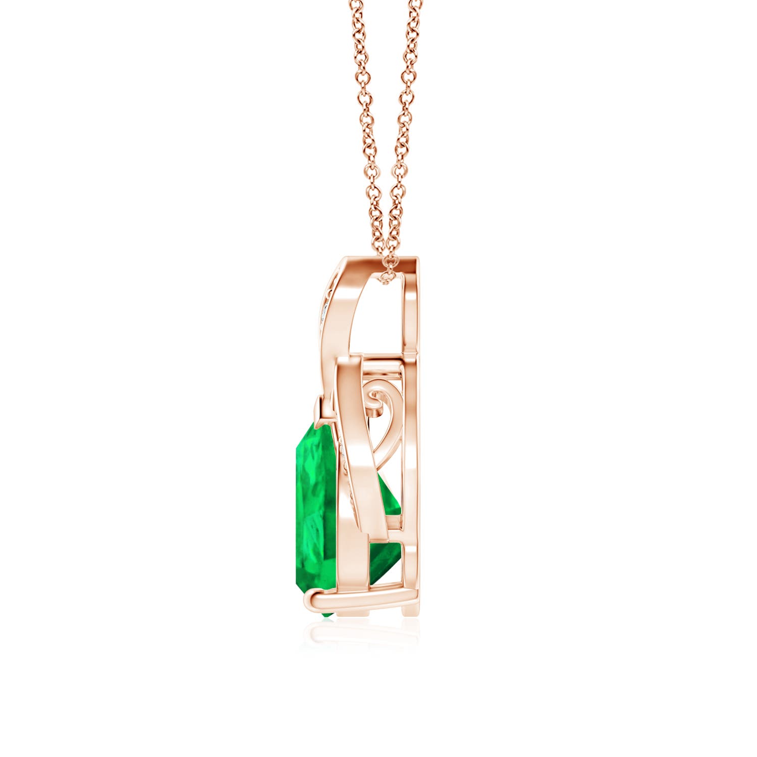 10x8mm AAA Solitaire Pear-Shaped Emerald Flame Pendant in Rose Gold