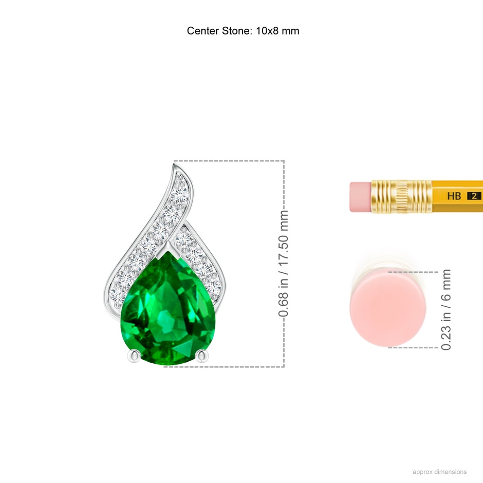 10x8mm AAAA Solitaire Pear-Shaped Emerald Flame Pendant in P950 Platinum ruler