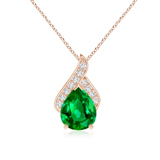 10x8mm AAAA Solitaire Pear-Shaped Emerald Flame Pendant in Rose Gold
