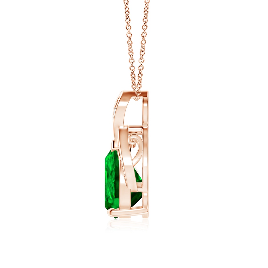 10x8mm AAAA Solitaire Pear-Shaped Emerald Flame Pendant in Rose Gold side 199