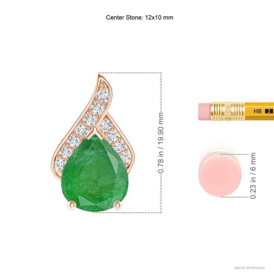 12x10mm A Solitaire Pear-Shaped Emerald Flame Pendant in Rose Gold ruler