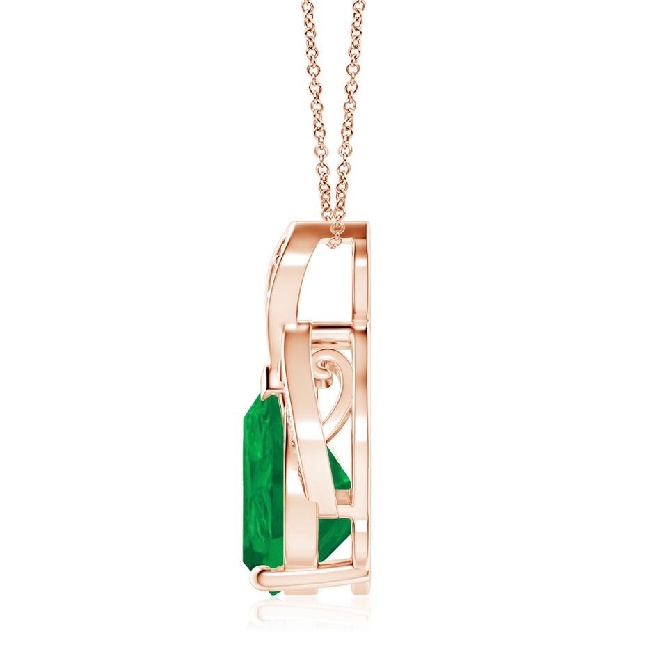 12x10mm AA Solitaire Pear-Shaped Emerald Flame Pendant in Rose Gold side 199