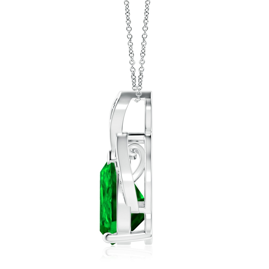 12x10mm AAAA Solitaire Pear-Shaped Emerald Flame Pendant in P950 Platinum side 199