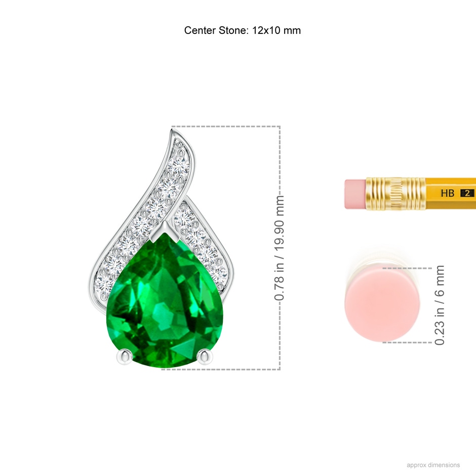 12x10mm AAAA Solitaire Pear-Shaped Emerald Flame Pendant in P950 Platinum ruler