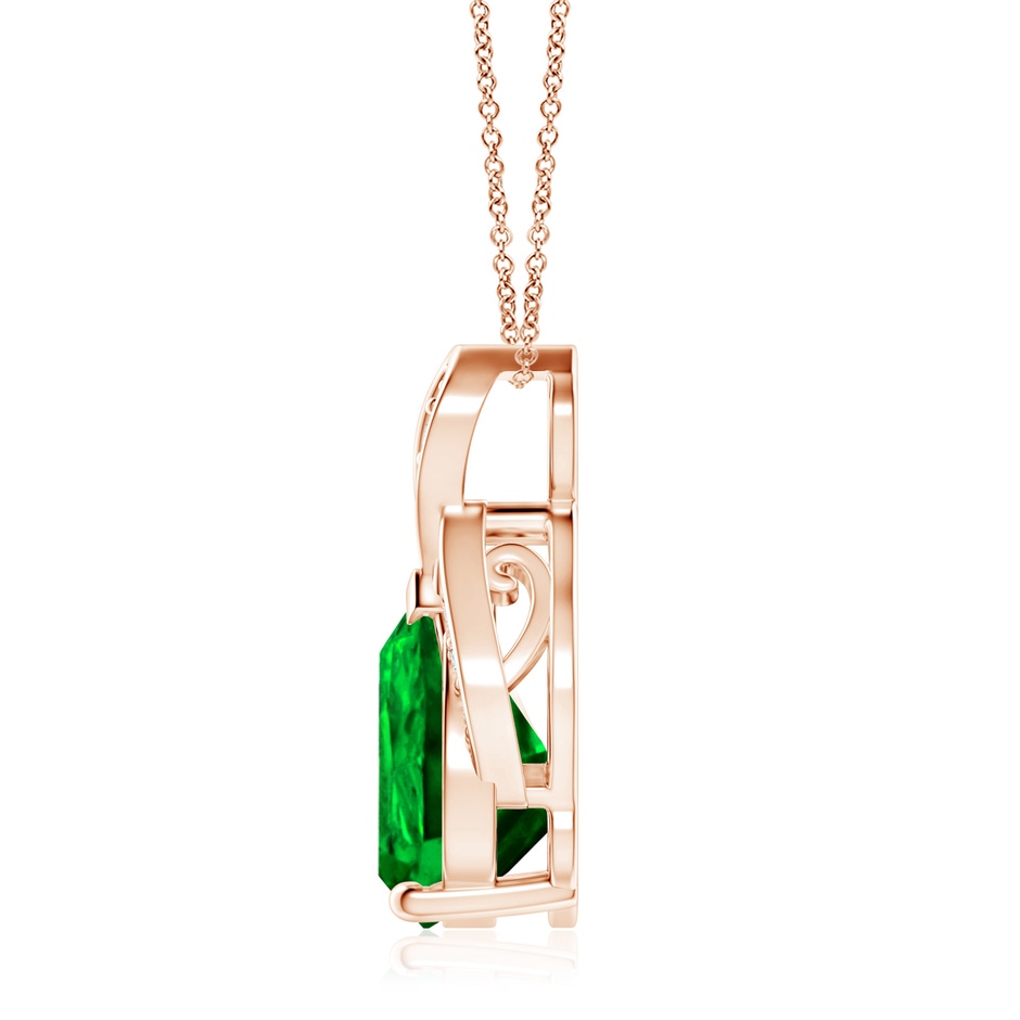 12x10mm AAAA Solitaire Pear-Shaped Emerald Flame Pendant in Rose Gold side 199