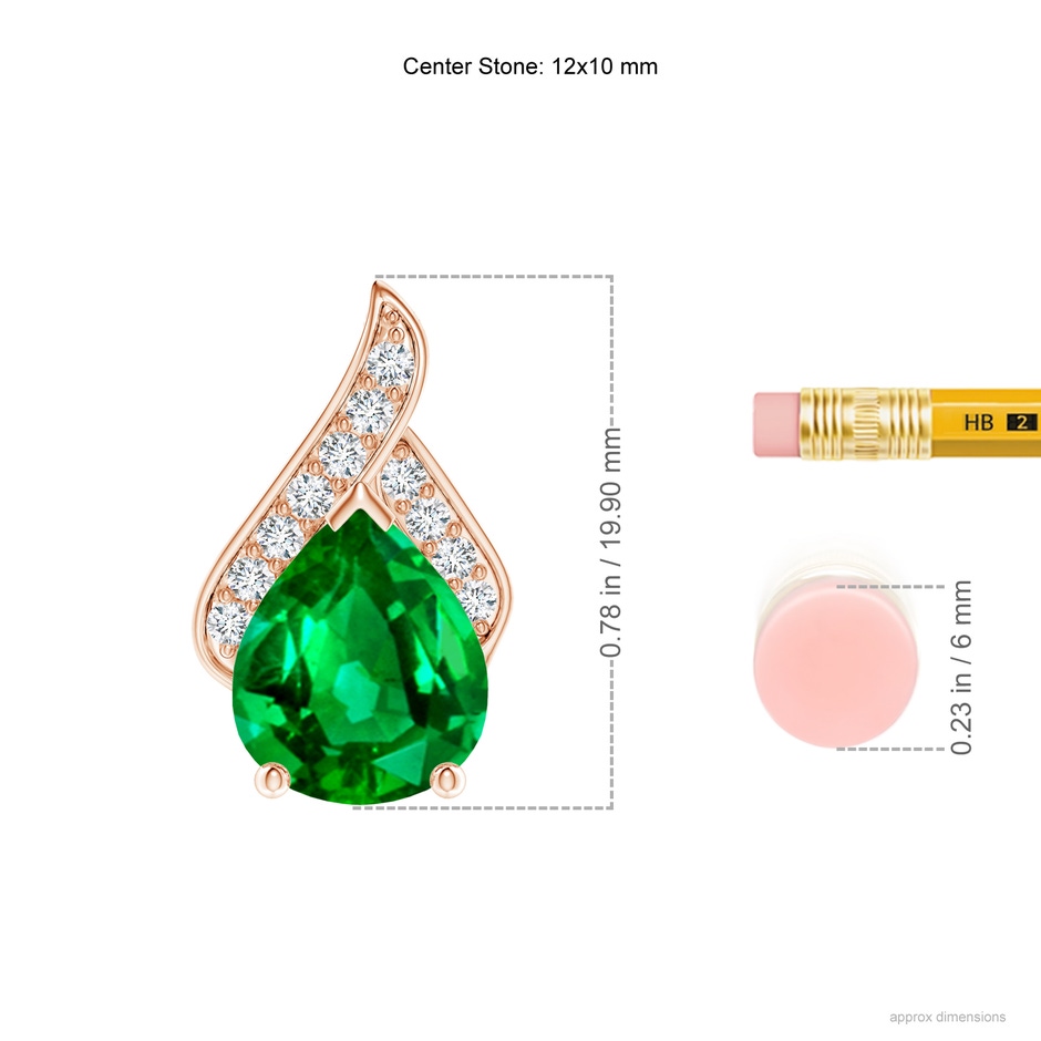 12x10mm AAAA Solitaire Pear-Shaped Emerald Flame Pendant in Rose Gold ruler