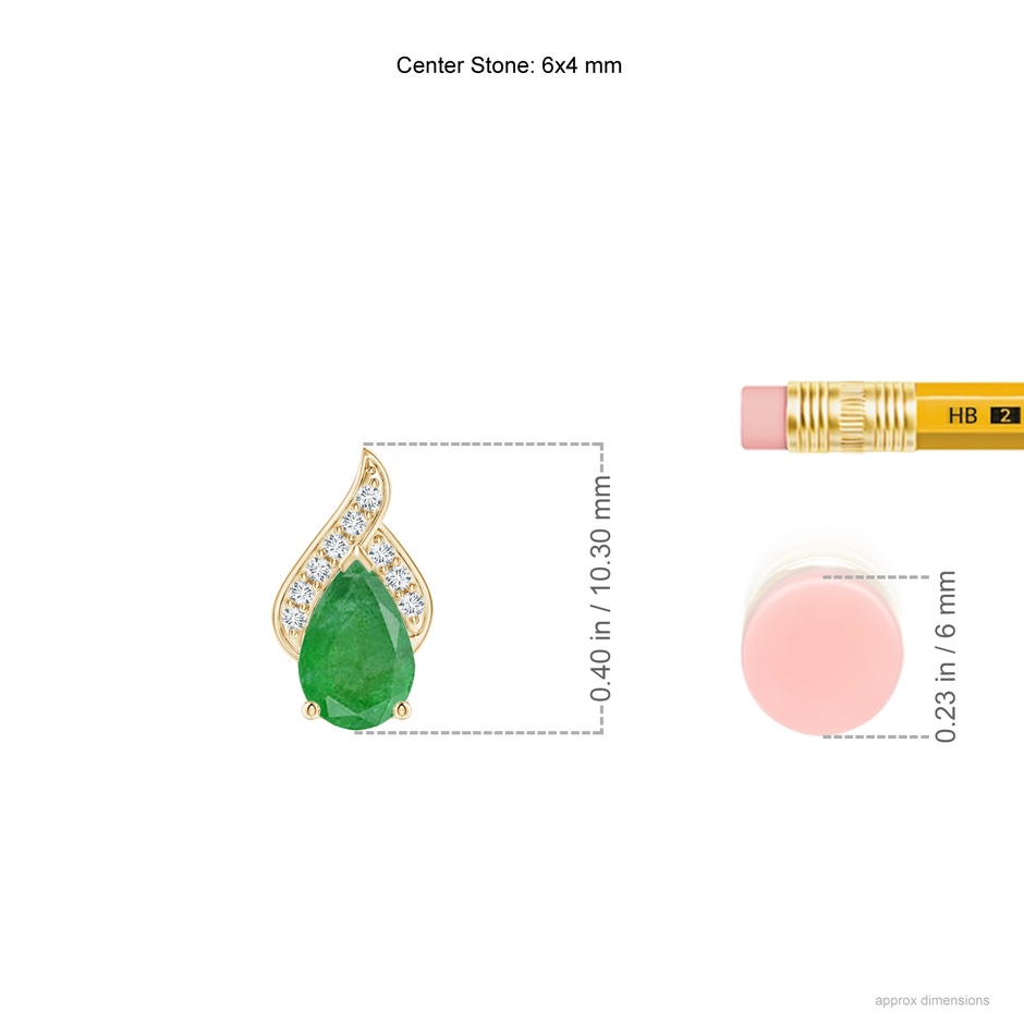 6x4mm A Solitaire Pear-Shaped Emerald Flame Pendant in Yellow Gold ruler