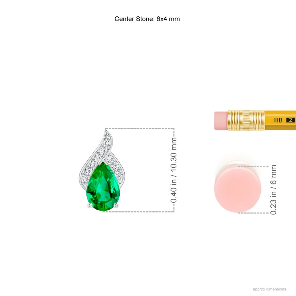 6x4mm AAA Solitaire Pear-Shaped Emerald Flame Pendant in White Gold ruler