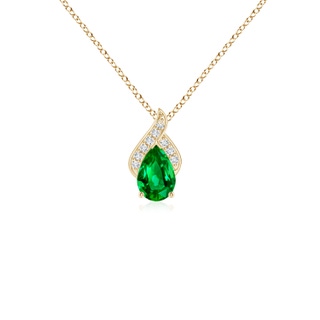 6x4mm AAAA Solitaire Pear-Shaped Emerald Flame Pendant in Yellow Gold