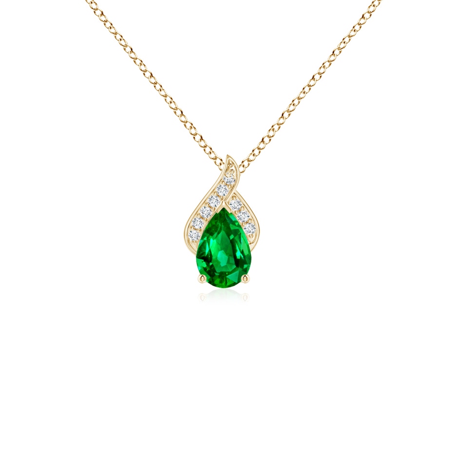 6x4mm AAAA Solitaire Pear-Shaped Emerald Flame Pendant in Yellow Gold 