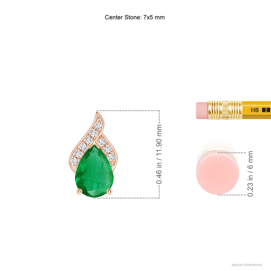 7x5mm AA Solitaire Pear-Shaped Emerald Flame Pendant in Rose Gold ruler