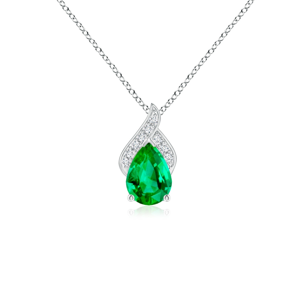 7x5mm AAA Solitaire Pear-Shaped Emerald Flame Pendant in White Gold