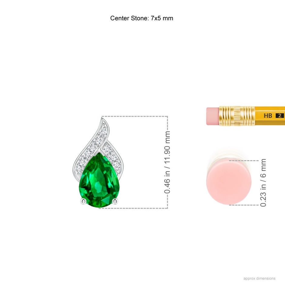 7x5mm AAAA Solitaire Pear-Shaped Emerald Flame Pendant in P950 Platinum ruler