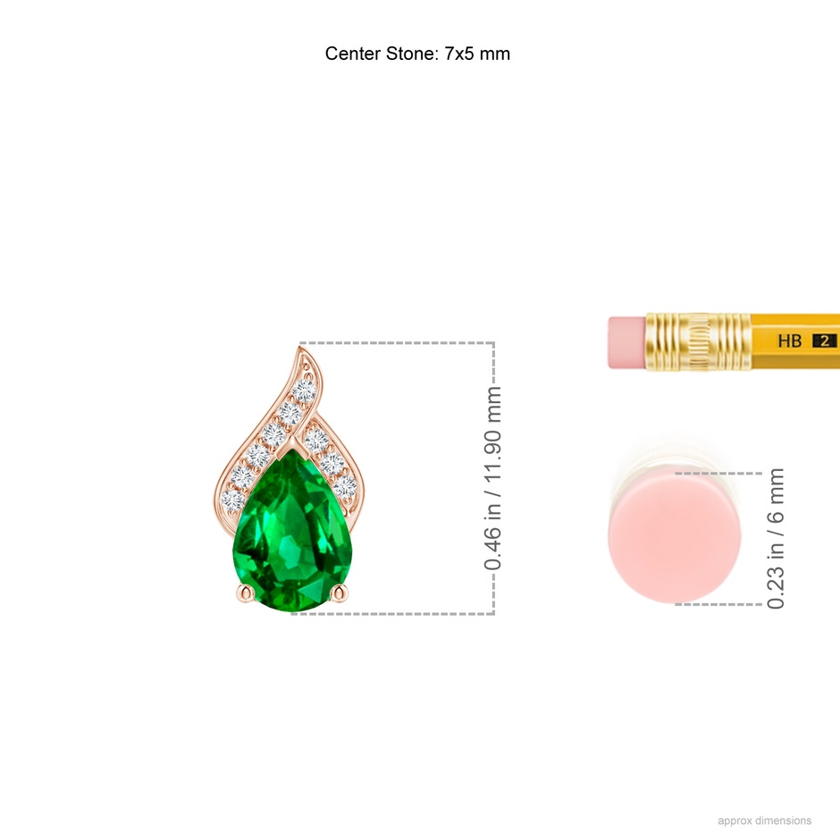 7x5mm AAAA Solitaire Pear-Shaped Emerald Flame Pendant in Rose Gold ruler