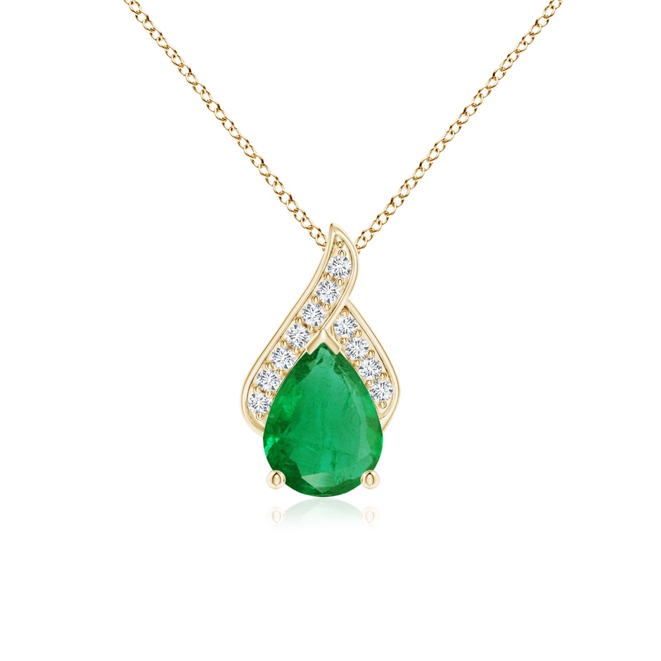 8x6mm AA Solitaire Pear-Shaped Emerald Flame Pendant in 18K Yellow Gold 