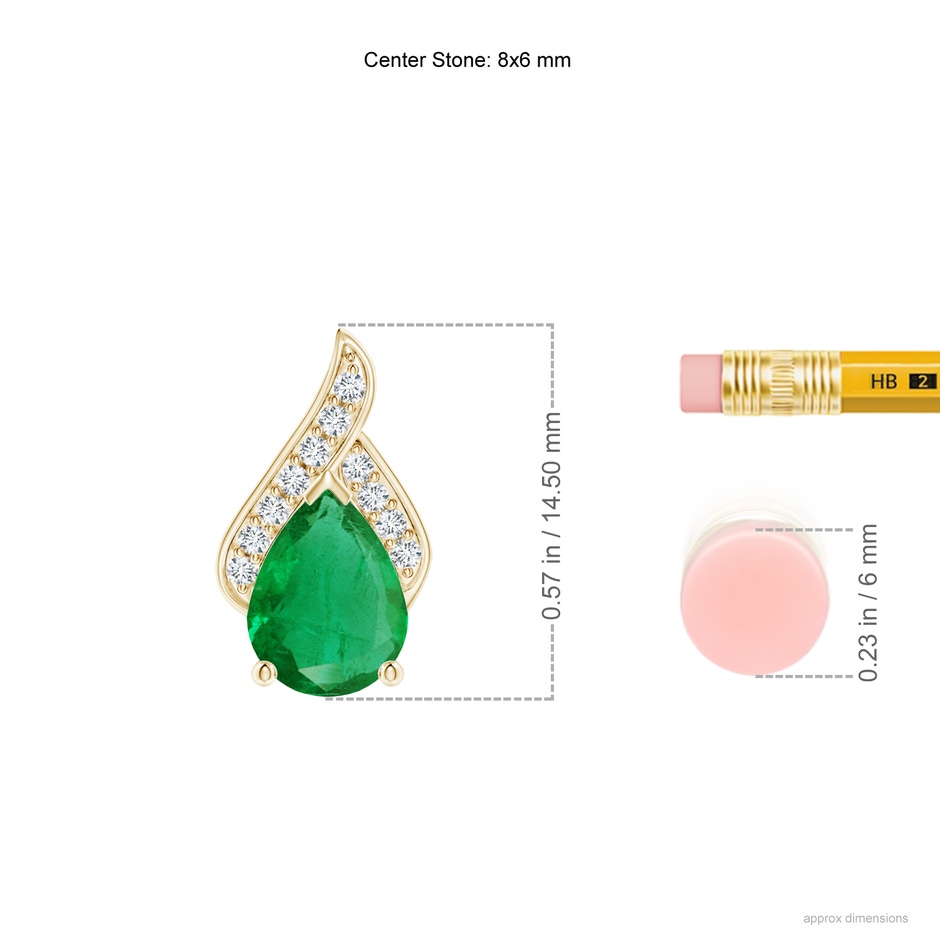 8x6mm AA Solitaire Pear-Shaped Emerald Flame Pendant in 18K Yellow Gold ruler