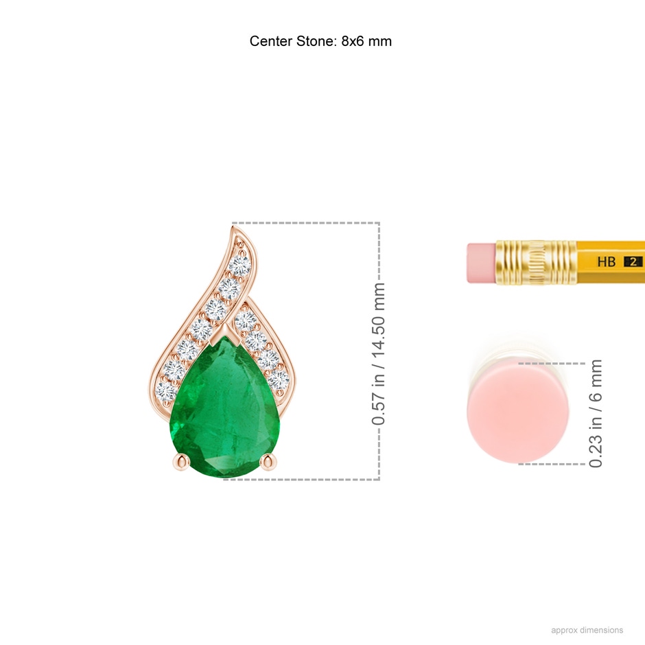 8x6mm AA Solitaire Pear-Shaped Emerald Flame Pendant in Rose Gold ruler