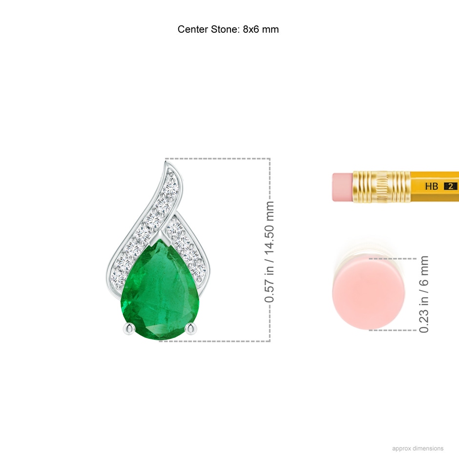 8x6mm AA Solitaire Pear-Shaped Emerald Flame Pendant in White Gold ruler