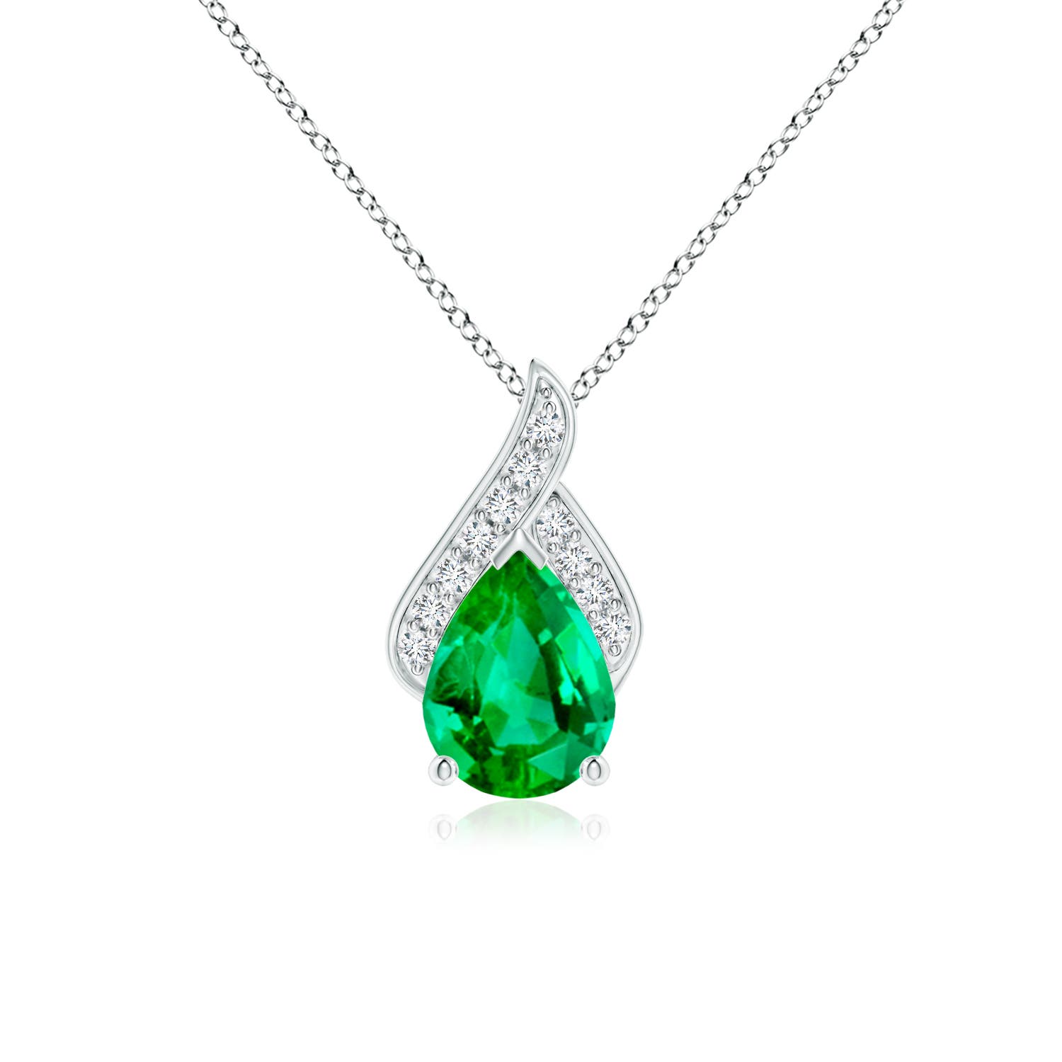 8x6mm AAA Solitaire Pear-Shaped Emerald Flame Pendant in 18K White Gold