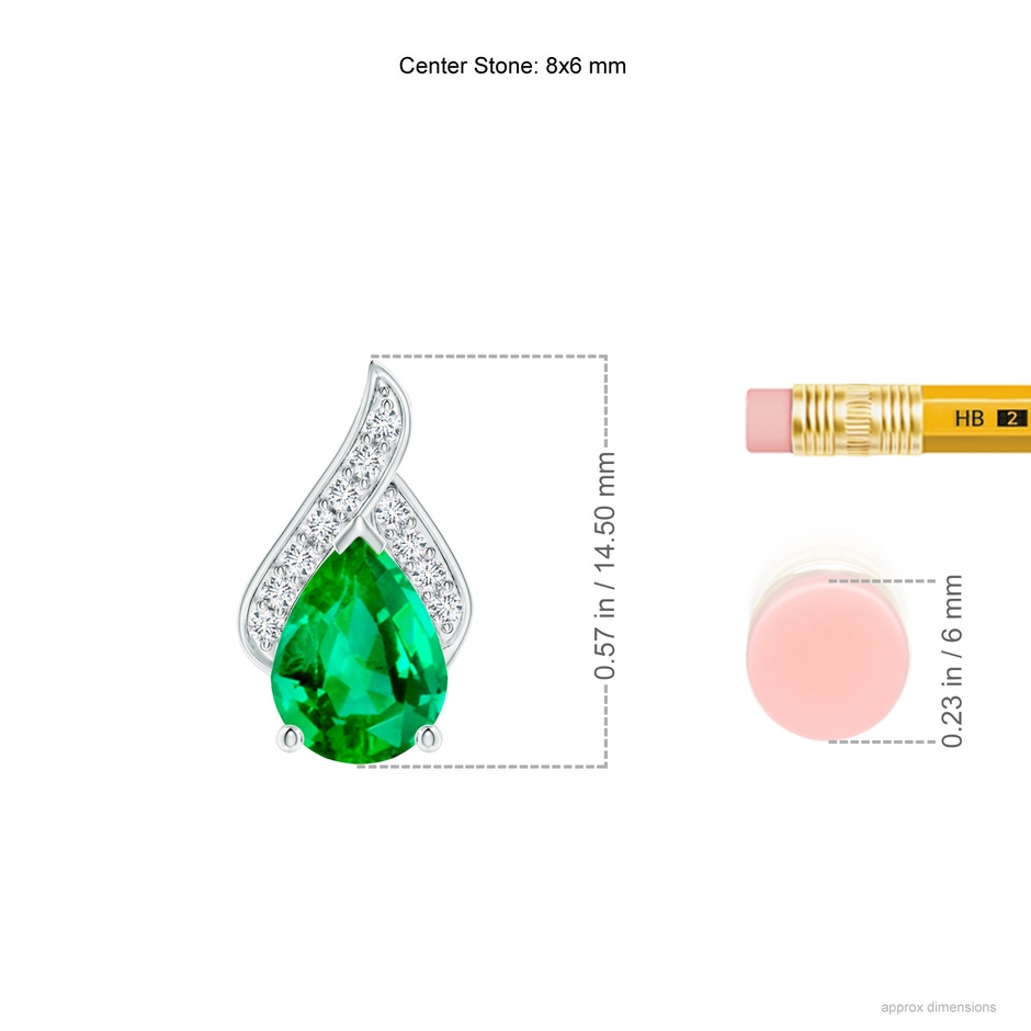 8x6mm AAA Solitaire Pear-Shaped Emerald Flame Pendant in P950 Platinum ruler