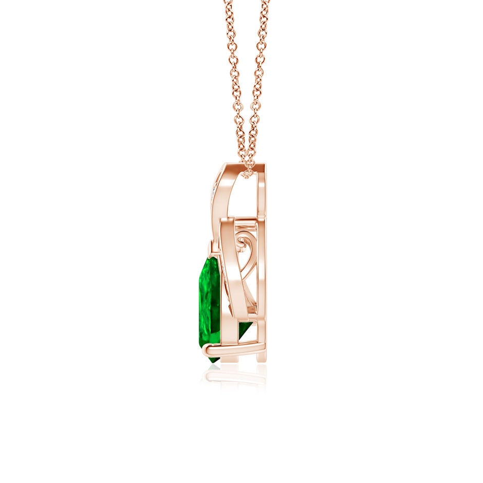 8x6mm AAAA Solitaire Pear-Shaped Emerald Flame Pendant in Rose Gold side 199