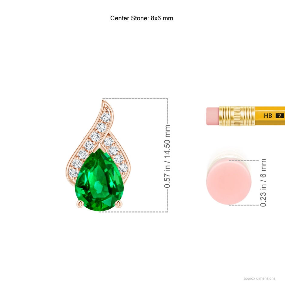 8x6mm AAAA Solitaire Pear-Shaped Emerald Flame Pendant in Rose Gold ruler