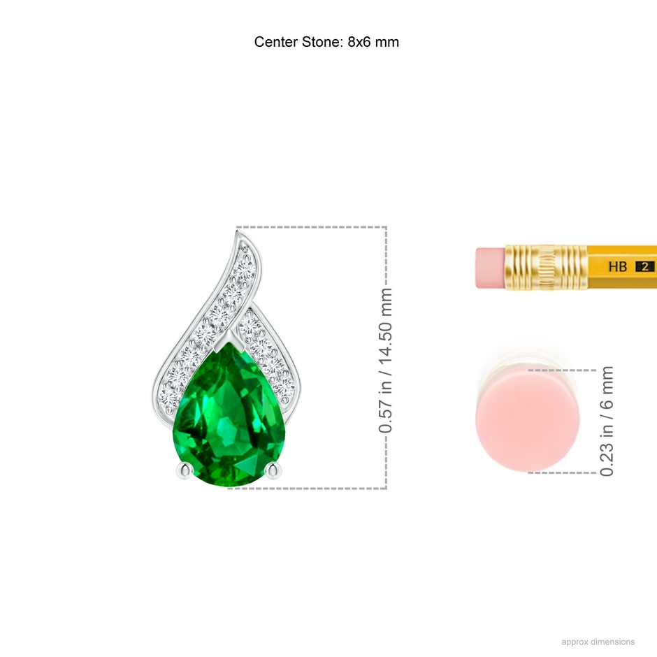 8x6mm AAAA Solitaire Pear-Shaped Emerald Flame Pendant in White Gold ruler