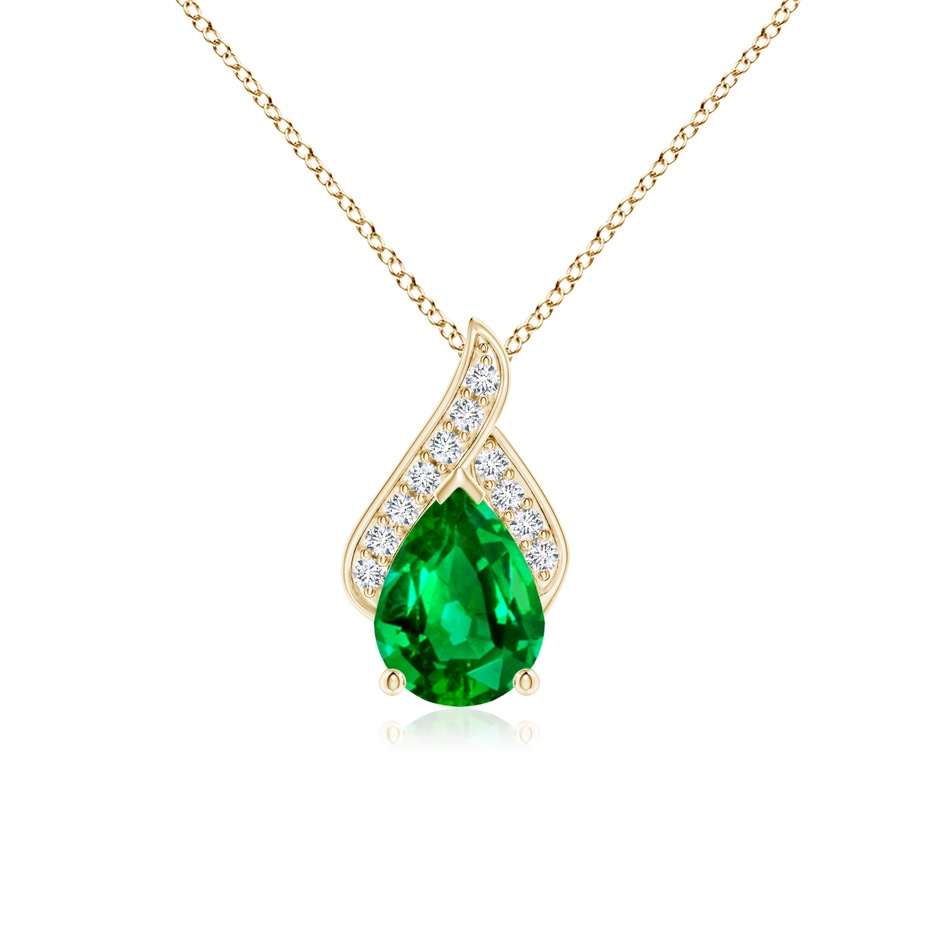 8x6mm AAAA Solitaire Pear-Shaped Emerald Flame Pendant in Yellow Gold 